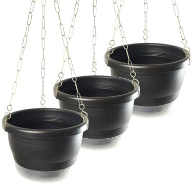 Imagem de 03 Vasos de Plantas Médio Cuias N23 com Pratinhos Correntes Ganchos e Mantas de Drenagem Cor:Preto