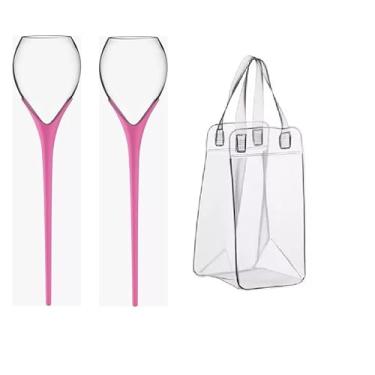 Imagem de Kit 2 Taças de Drink/Vinho com Haste + Bolsa para Gelo – Prático para Praia, Piqueniques e Brindes ao Ar Livre em Casa (Rosa Pink)
