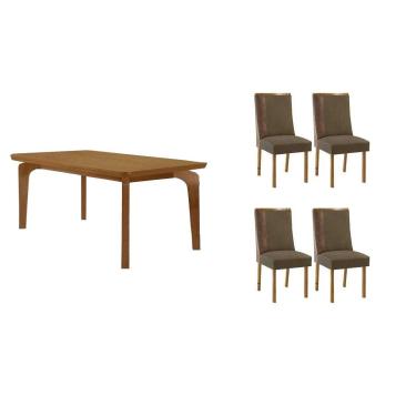 Imagem de Sala Jantar Mesa Londrina Tampo Curvo 120cm+4 Cadeiras Tilia Madeira Naturale - Capuccino/Suede Capuccino - Rufato