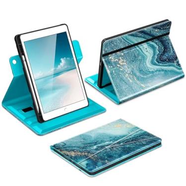 Imagem de DTTO Capa para iPad 9ª/8ª/7ª geração de 10,2 polegadas (2021/2020/2019), capa fólio de couro premium com rotação de 360 graus com suporte para lápis, Sandy Wave