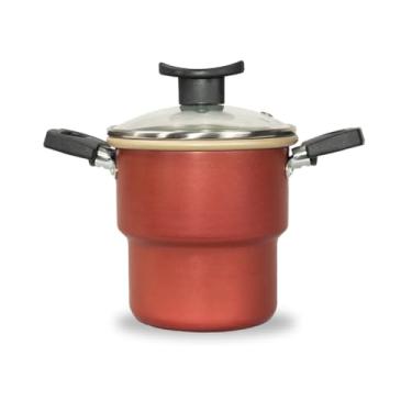 Imagem de Cuscuzeiro Teflon Antiaderente Tampa de Vidro 16cm- Para Arroz, Cuscuz e Legumes no Vapor - Cozinha Prática e Saudável(Cereja)