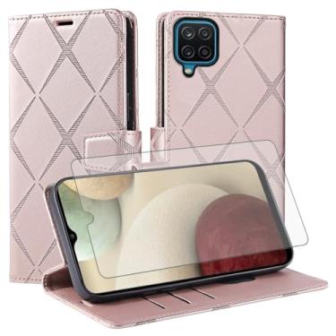 Imagem de Asuwish Capa de telefone para Samsung Galaxy A12/M12 capa carteira com protetor de tela de vidro temperado PU couro sintético flip porta-cartão de crédito slot suporte celular A 12 5G A-12 S12 12A 4G