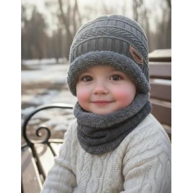 Imagem de Kit Infantil Criança Touca Gorro Cachecol Forrada Lã Inverno - Modas F