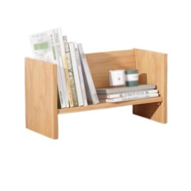 Imagem de x3anggyt5 Prateleira de livros, prateleira de mesa inclinada pequena de madeira, suporte de exibição de acessórios de papelaria, organizador de materiais de escritório (2 cores), estante de livros