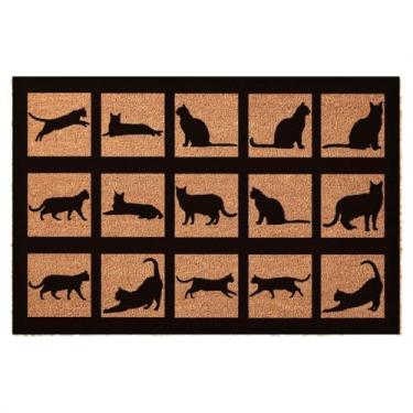 Imagem de FUXKZJ Tapete engraçado para porta de boas-vindas - preto gatos naturais coco coco capacho resistente bonito antiderrapante porta frontal tapete de boas-vindas para entrada externa ou entrada de