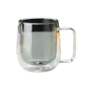 Imagem de Canecas de café de vidro de parede dupla com alça, copos de vidro borossilicato colorido de 250 ml para bebidas quentes e frias, cappuccino, latte e chá (gris)