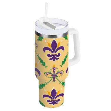 Imagem de Blueangle Copo isolado de carnaval de 850 g com alça e tampa de palha, caneca de viagem reutilizável de aço inoxidável (264)