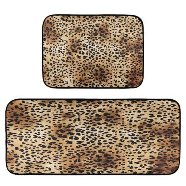 Imagem de xigua Conjunto de 2 peças de tapetes e tapetes de cozinha com estampa de leopardo, tapetes de cozinha macios absorventes para chão, tapete de cozinha, antiderrapante, conjunto de capachos, 50 x 120 cm