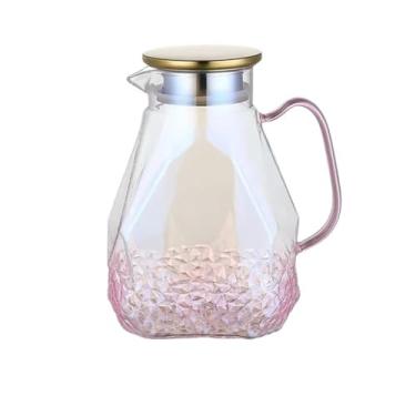 Imagem de x3anggyt5 Jarra de água de vidro rosa de 1600 ml com tampa, garrafa de água doméstica de grande capacidade, chaleira resistente ao calor para jarra de chá gelada de água quente/fria