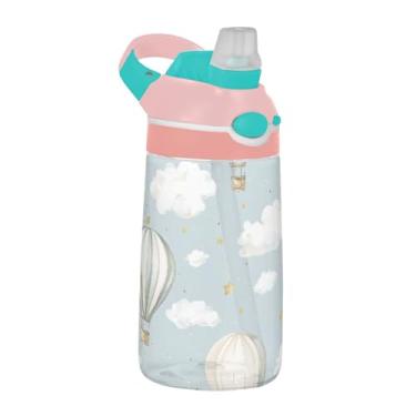 Imagem de xigua Balões de ar quente Tritan Garrafa de água com bico de silicone, 480 ml à prova de vazamento portátil para bebidas esportivas com botão bloqueável e alça larga