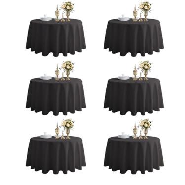 Imagem de Toalha de mesa redonda TWINPRET 300 cm, toalha de mesa de poliéster lavável à prova d'água preta – capa de mesa circular resistente a manchas e óleo para jantar em ambientes internos e externos, pátio