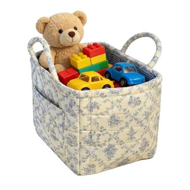 Imagem de Caixa de Armazenamento Acolchoada | Cesta de Roupas Dobrável Floral | Caixa Organizadora de Lavandaria com Alças,para Casa Sala de Estar Quarto de Bebé Guarda-Roupa Fraldas Brinquedos Roupas