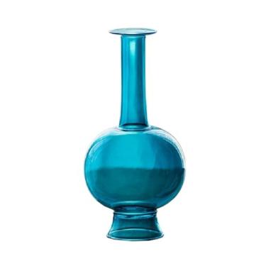 Imagem de Vaso de vidro azul moderno moderno zen vaso de flores transparente chinês clássico garrafa limpa sala de estar casa mesa decoração centros de mesa centros de mesa