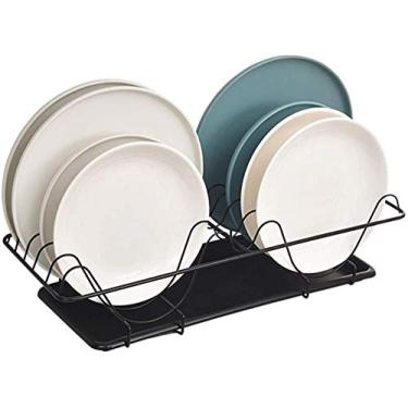 Imagem de Escorredor de pratos de cozinha montado na parede com bandeja coletora multifunções escorredor de pratos de drenagem