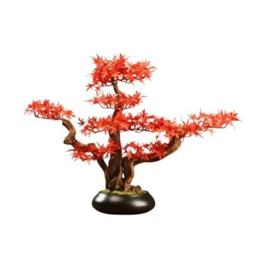 Imagem de Plantas falsas, árvore de bonsai artificial com vaso de cerâmica, plantas decorativas de bordo vermelho falso para sala de estar, escritório, decoração de sala de chá