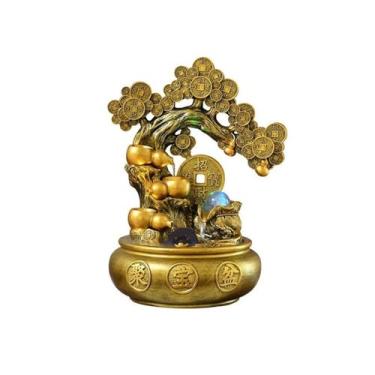 Imagem de Fontes de mesa circulantes de água decorativa Feng Shui fonte de roda sala de estar escritório paisagem atraindo riqueza ornamentos de água corrente fontes internas