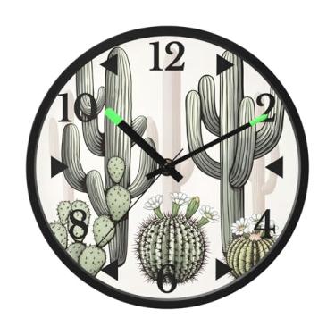 Imagem de STAYTOP Relógio de parede Cactus LED para quarto com brilho noturno, relógios de parede silenciosos de 30 cm para decoração de sala de estar, controle de som, relógio de parede moderno que brilha no