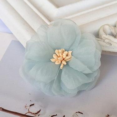 Imagem de 10 peças/lote 6 cm flores feitas à mão de tecido de chiffon para acessórios de cabelo faça você mesmo, sapatos sociais, chapéus, decoração, azul