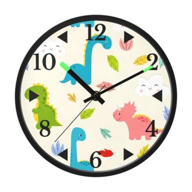 Imagem de STAYTOP Relógio de parede de LED de dinossauro fofo para quarto com brilho noturno, relógios de parede silenciosos de 30 cm para decoração de sala de estar, controle de som, relógio de parede moderno