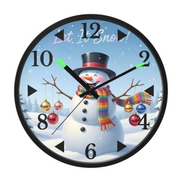 Imagem de STAYTOP Relógio de parede de LED de boneco de neve de Natal para quarto com brilho noturno, relógios de parede silenciosos de 30 cm para decoração de sala de estar, controle de som, relógio de parede