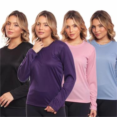 Imagem de Kit 4 Camisa Feminina Camiseta Térmica Proteção Solar Uv .-Feminino