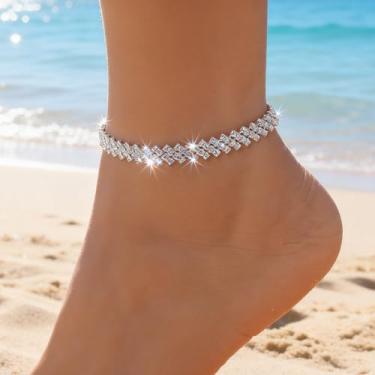 Imagem de Tornozeleira feminina de strass de tênis, pulseira de coração e cruz, One Size, Metal, Sem Pedra Preciosa