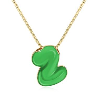 Imagem de KissYan Colar com letras de bolha, banhado a ouro 14 K, pingente de caixa com inicial de balão colorido, joia delicada para presente, Adjustable, Cobre, Sem Pedra Preciosa