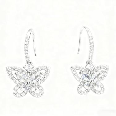 Imagem de Adoráveis brincos de argola com pingente de borboleta de zircônia oca para mulheres, festas, férias, dia dos namorados, presentes, One size, Cobre, Zircônia cúbica