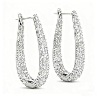 Imagem de Brincos de argola em forma de U de zircônia brilhante para mulheres, festa de casamento, noivado, joias modernas, One size, Cobre, Zircônia cúbica