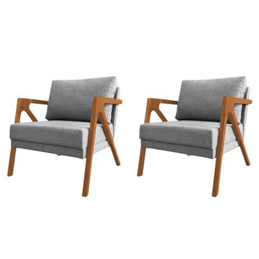 Imagem de Conjunto 2 Poltronas Sala De Estar Monique Madeira Cerejeira Cinza Linho