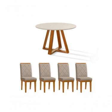 Imagem de Mesa De Jantar Bela Redonda Tampo Vidro/mdf E Pés Madeira