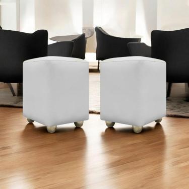 Imagem de Kit 2 Puffs Decorativos Quadrado Urban - Branco-Bege Corino