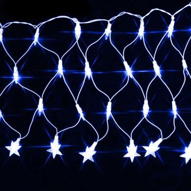 Imagem de Pisca De Led Rede Com Estrela Na Ponta 120l 3,5x0,5m 8 Modos 110v Cores Azul