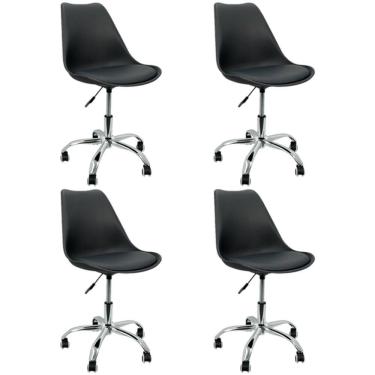 Imagem de Kit 4 Cadeiras Leda Office Luisa Saarinen Estofada Base Giratória Cromada - Preta