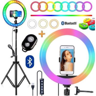 Imagem de Iluminador Ring Light Colorido Rgb + Branco Frio Quente Tripé Profissi