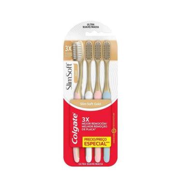 Imagem de Kit Escova Dental Colgate Slim Soft Gold Macia 4 Unidades