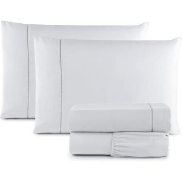 Imagem de Jogo Lençol 4 Peças Viúva 203X120X35 400 Fios Branco - MRR CONFECÇÕES 
