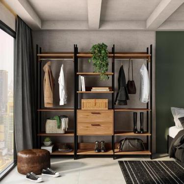 Imagem de Conjunto de Guarda-Roupa Closet Modulado Lille 2 GV Freijó e Preto - M