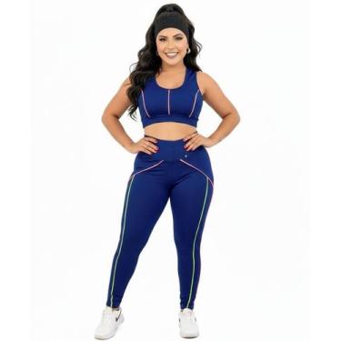 Imagem de Conjunto Fitness Academia Feminino Legging e Top Cor:Azul MarinhoTaman