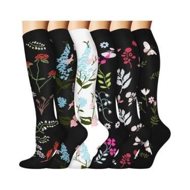 Imagem de Meias De Compressão Florais Com Estampa De Animais E Frutas, 6 Pares P