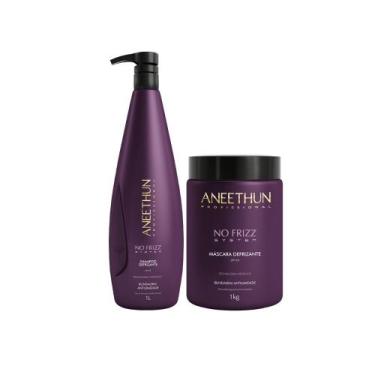Imagem de Kit Aneethun No Frizz Shampoo 1L e Máscara 1Kg  Controle de Frizz, Dis