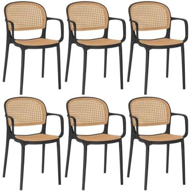 Imagem de Kit 6 Cadeiras De Jantar Roma Prática Com Braços Para Sala E Cozinha - Preto