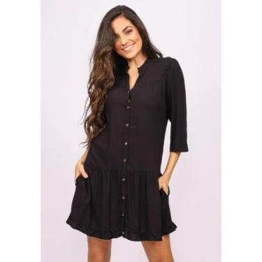 Imagem de Vestido Curto Caxiri Botton Viscose Manga 3/4 Preto - P-Veste do 38 ao 40-Feminino