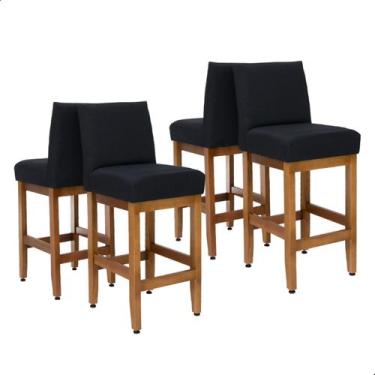 Imagem de Kit 4 Banquetas Baixas 63cm Madeira Maciça Assento Estofada Bancada Am