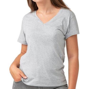 Imagem de Baby Look Gola V Camiseta Feminina Básica Blusinha Algodão - Azul Escuro Marinho - GG-Feminino