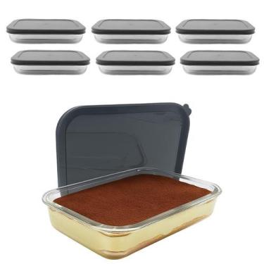 Imagem de Kit 6 Pote De Vidro Com Tampa Hermética Retangular Forno Microondas 15