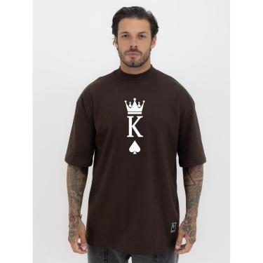 Imagem de Camiseta Camisa Oversized Gola Alta Estampa Rei de Copas Streetwear Algodão Premium Marrom-Masculino