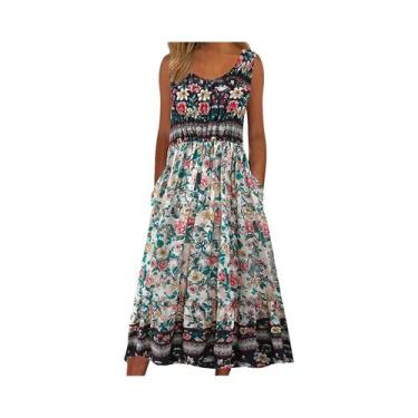 Imagem de Vestido Midi Floral Boêmio Sem Mangas Para Mulheres, Casual E Solto Co
