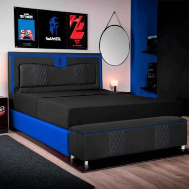 Imagem de Kit Quarto Gamer Baú e Painel Fighter USB 140cm Cama Casal - SOFA STOR