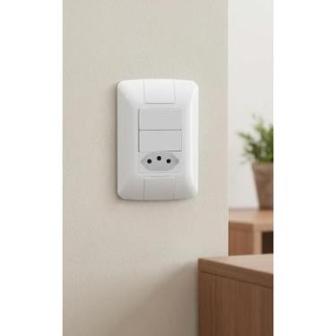 Imagem de 2x Interruptor Simples 2 + Tomada 10A 4x2 Branco - Congratulations Sto